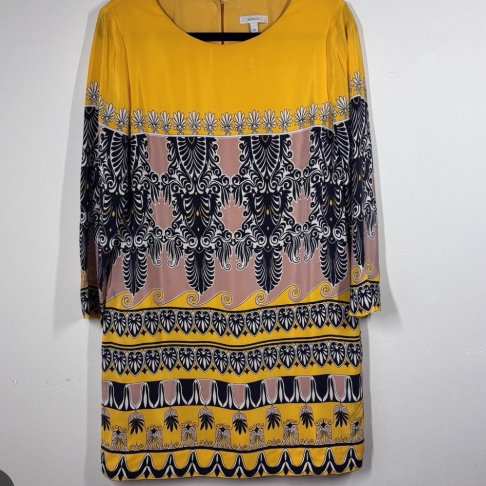 J. crew Jules dress yellow and navy 3/4 sleeve dress